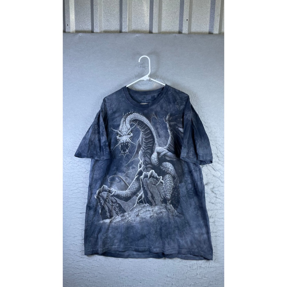The Mountain Dragon Graphic Tee Shirt Mens XL Blue Tie Dye Good Fantasy 14618